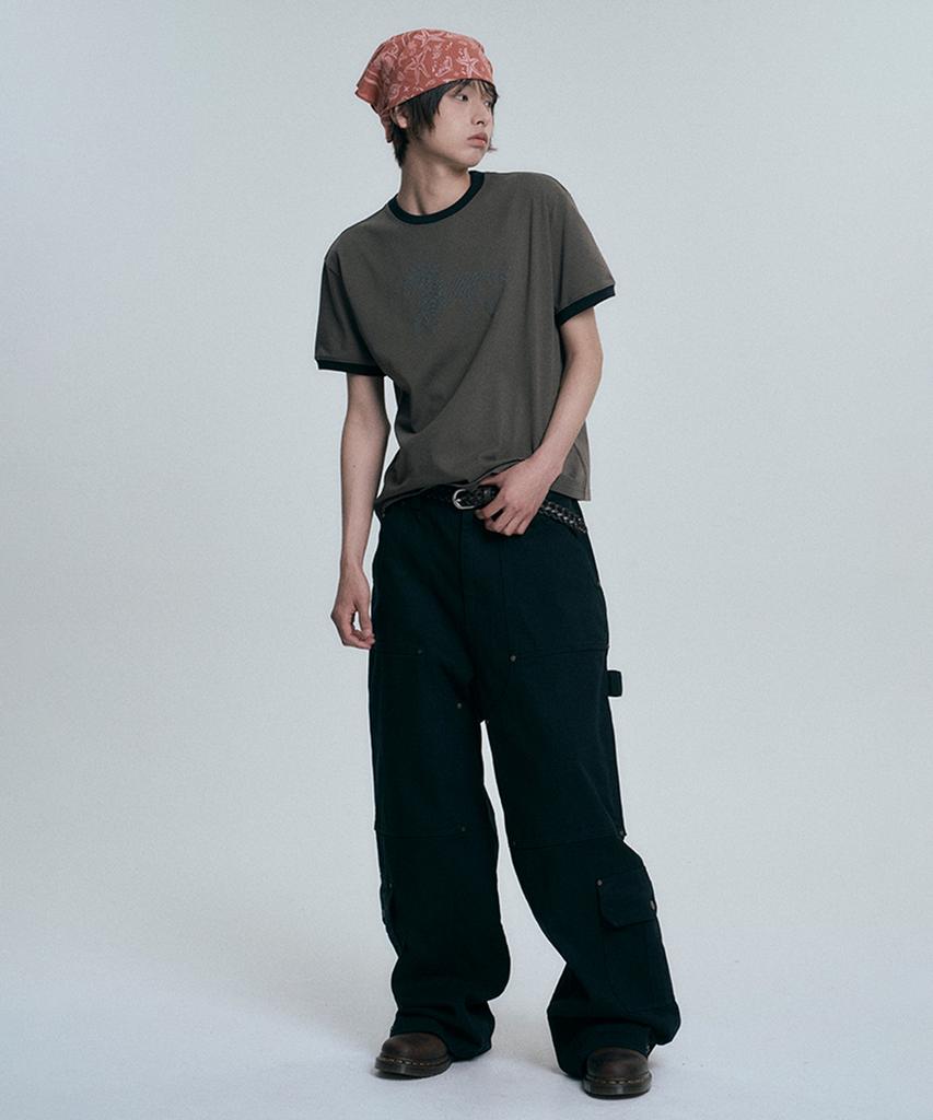 MOO Horse Hotfix Ringer Short Sleeve T-Shirt - Khaki