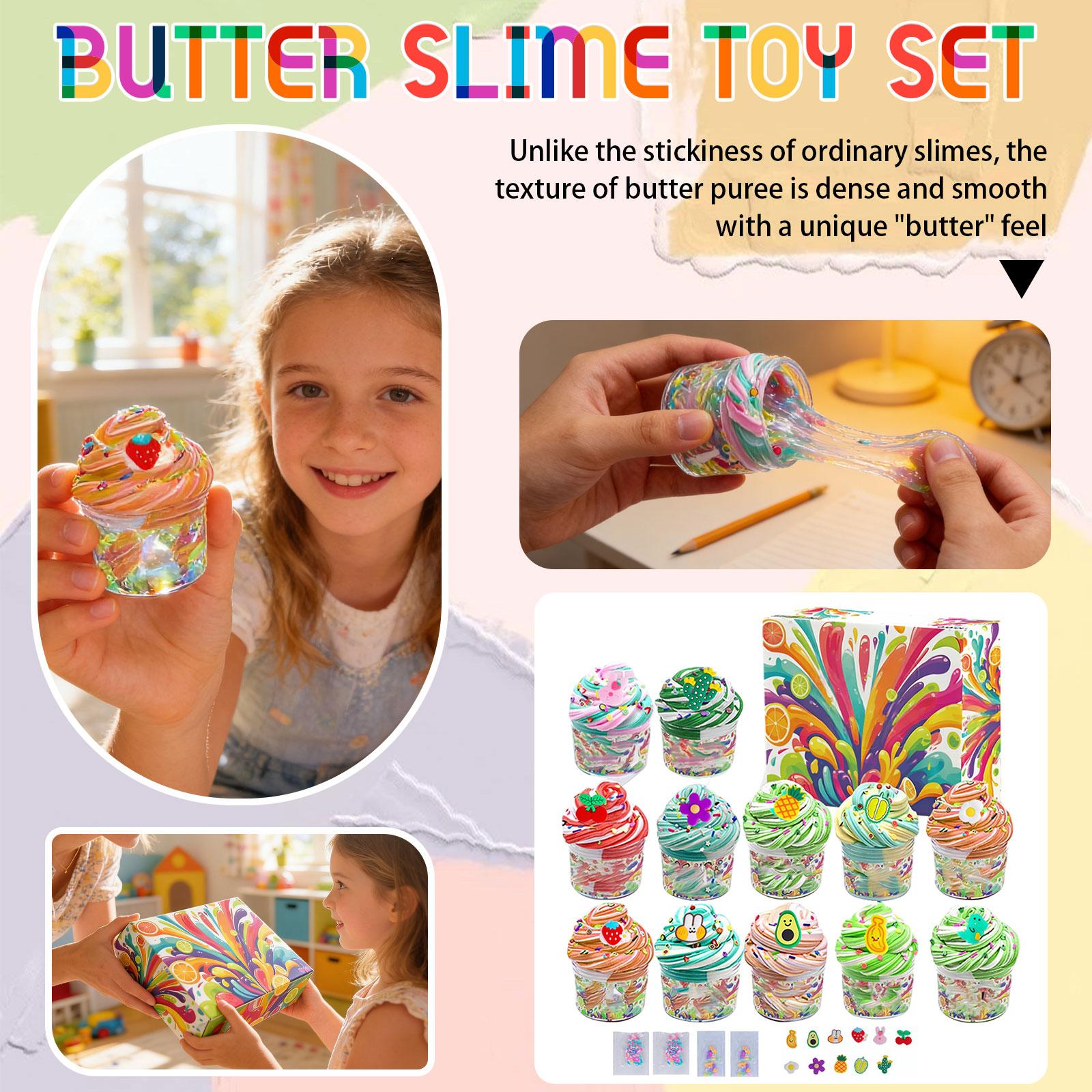 

12 Packs Butter Slime, Fruit Slime Kit For Easter Basket Stuffers, Super Soft And Non-Sticky Stress Relief Slime Birthday Gifts Easter Gifts One Size