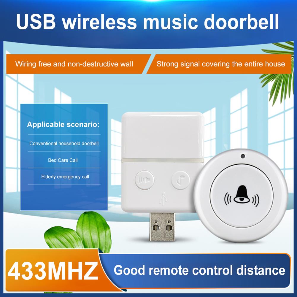 USB Wireless Doorbell Strong Signal Smart Home Doorbell One-key Alarm Wireless Emergency Doorbell Remote Control for Home