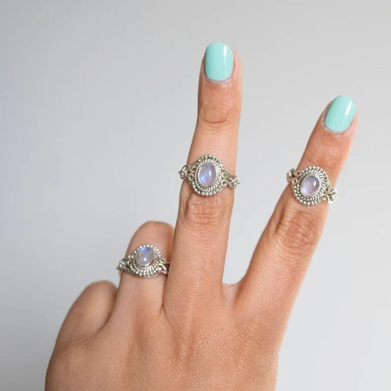 Moonstone Gemstone Ring, Solid 925 Sterling Silver Ring, Bohemian Ring, Statement Ring, Birthstone Ring, Anniversary Ring, Stacking Ring