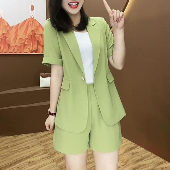 Women's 2 Piece Blazer Outfits Casual Short Sleeve Open Front Blazer And Shorts Set