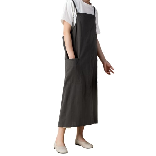 Yanuku Go La Cafe Apron, Water-Repellent, Large Size, Covers the Bottom, Easy to Put on and Take Off, Women's, Solid Color, Stylish, Wrinkle-Resistant