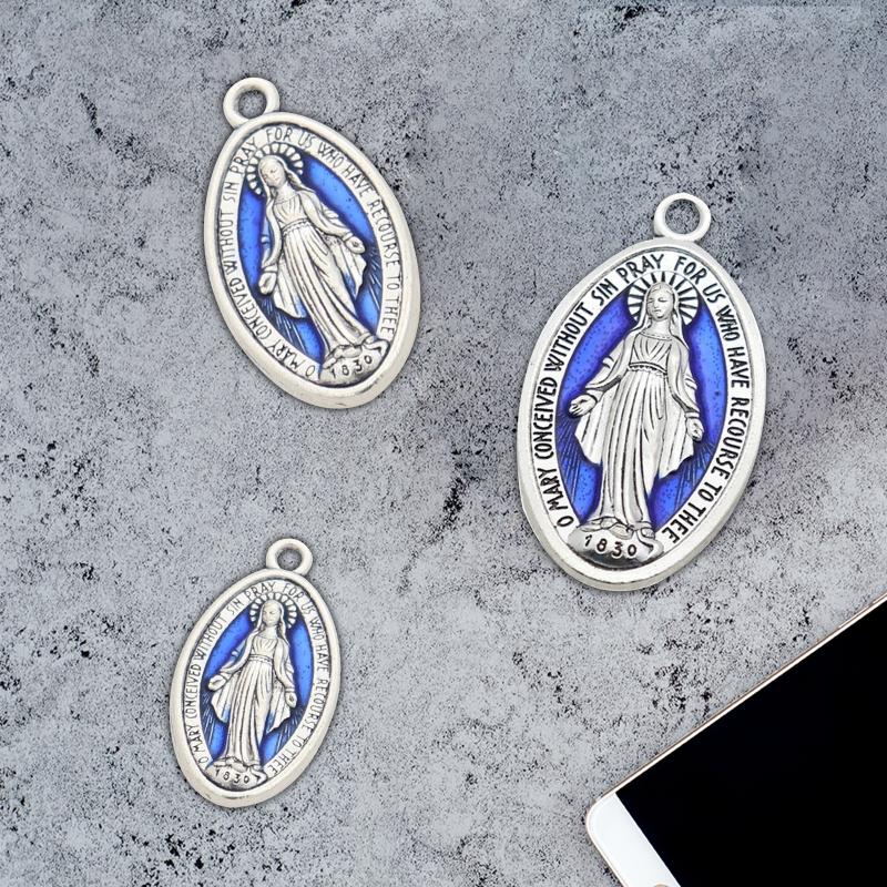 10 Pieces Retro Blessed Virgin Pendant Oval  Medal Charm Pendant for Chain Necklace or Rosary Catholic Jewelry