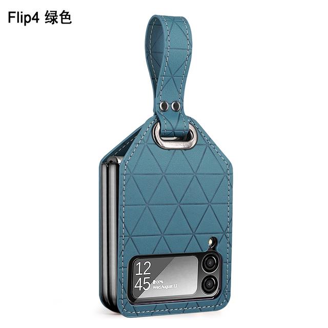 

Для Samsung Galaxy Z Flip 4 Zflip 3 Роскошный чехол из искусственной кожи с ромбом, ручной упор для пальцев, складной противоударный жесткий чехол Samsung Z Flip 3 зелёный