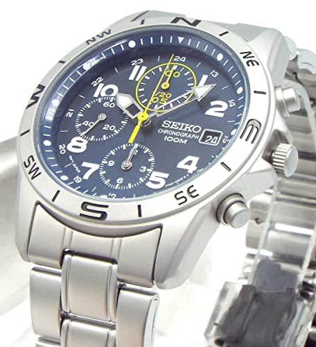 Seiko Men's Watch Chronograph with Military Style Strap Navy X Yellow Regular Distribution Product SND379P [Parallel Import]