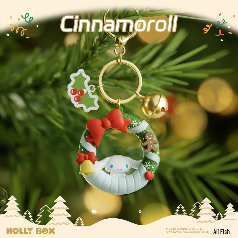 Sanrio Hello Kitty & Friends Christmas Wreath Keychain Set featuring Kuromi & Cinnamoroll Pendants