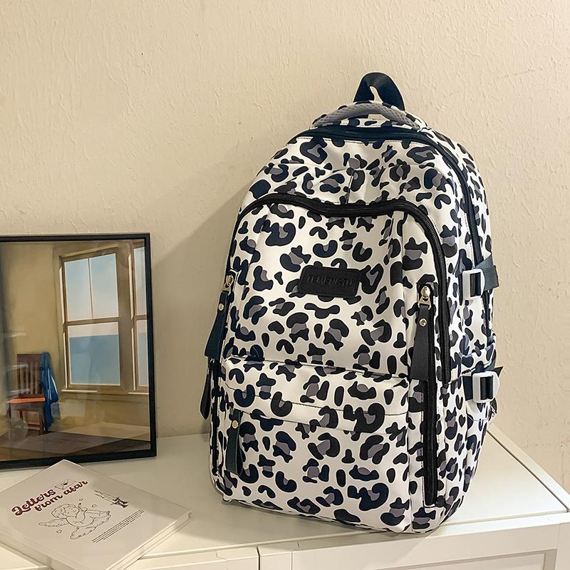 Leopard Print Backpack Junior High School Student Lightweight Schoolbag Girl's Large Capacity Backpack