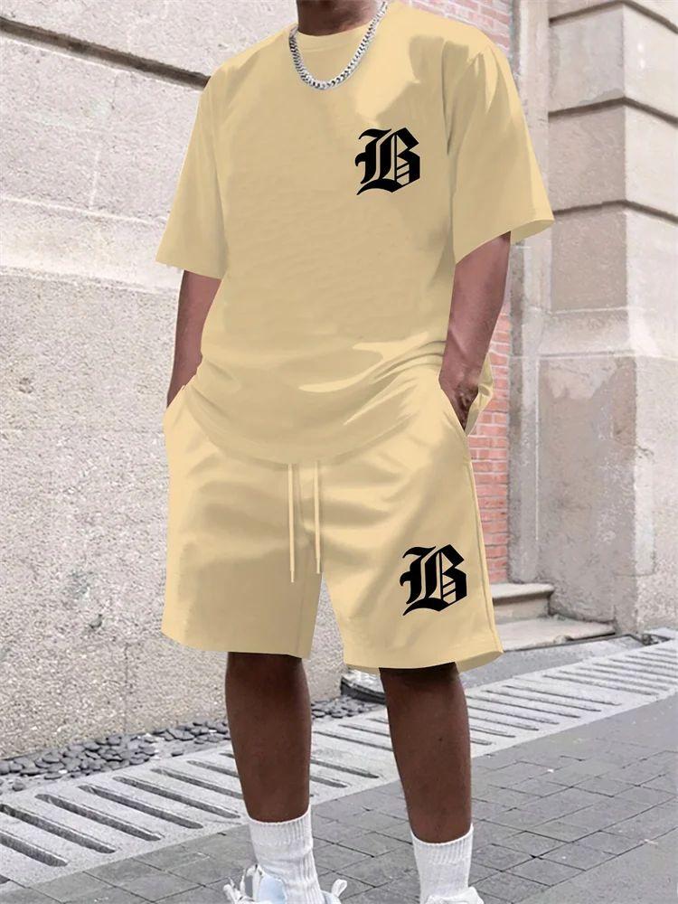 2026 Summer New Men's Casual Set Printed Sportswear Summer Street Outdoor Shorts Set
