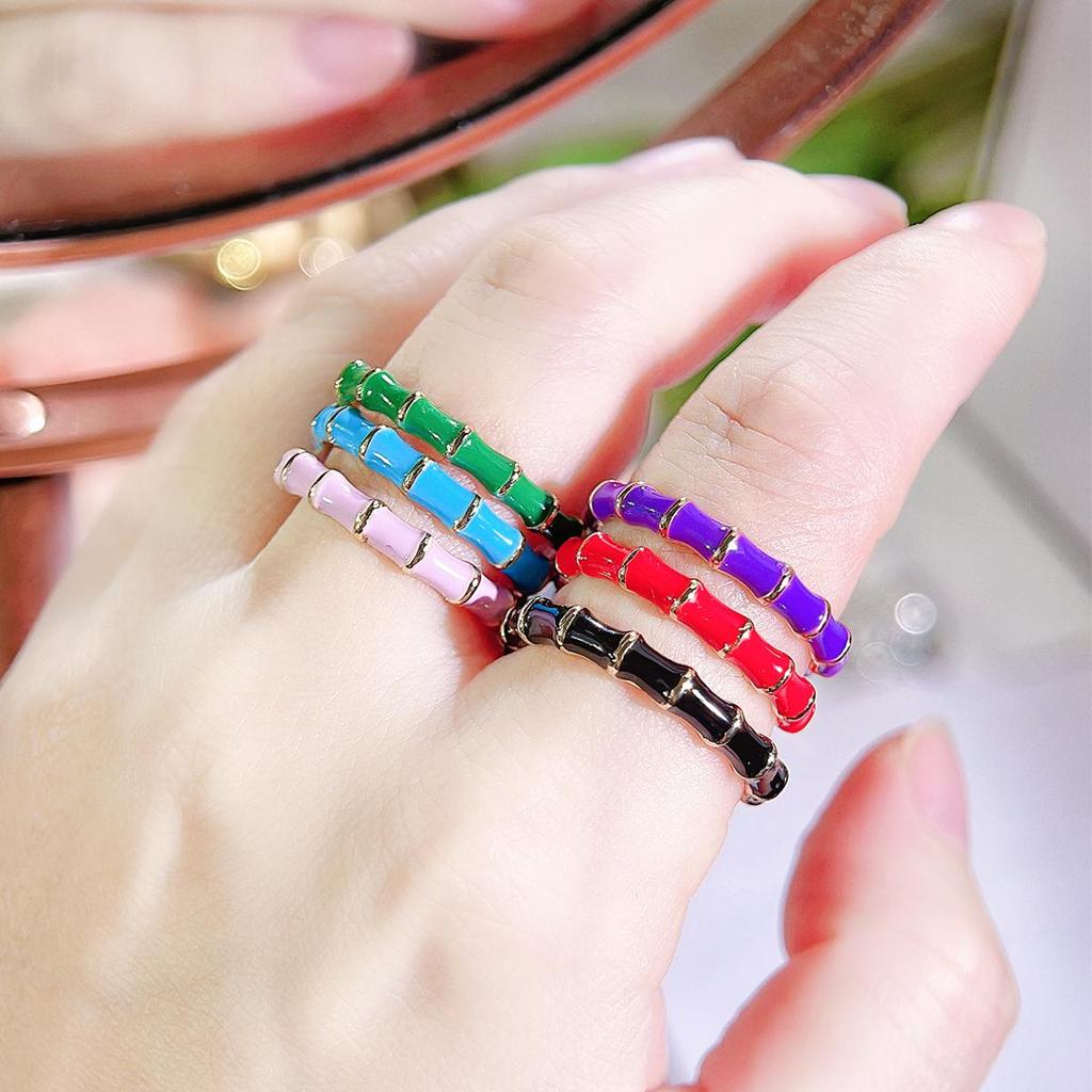 CMM European Texture Populární šperky Temperament Vícebarevný výběr Bambus Drop Glaze Móda Osobnost Nastavitelný otevírací kroužek