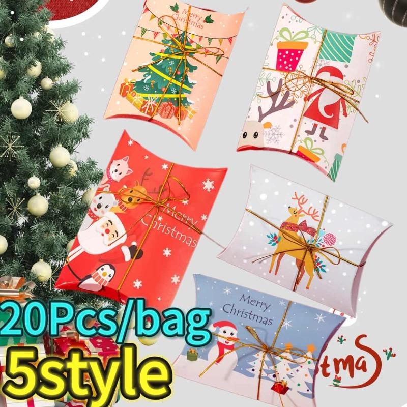 

20/40/60pcs Merry Christmas Candy Boxes Bags Christmas Santa Claus Gift Box Party Decoration Supplies Christmas Cookie Boxes 1bag(20pcs)
