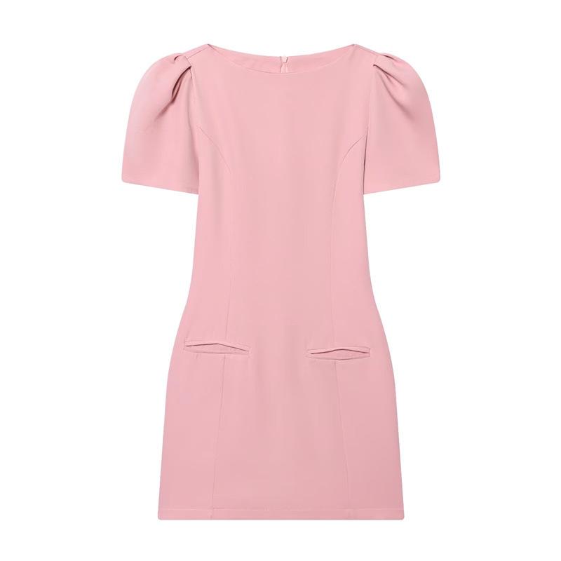 European American Style Women's Fashion Pleated Pocket Short Dress