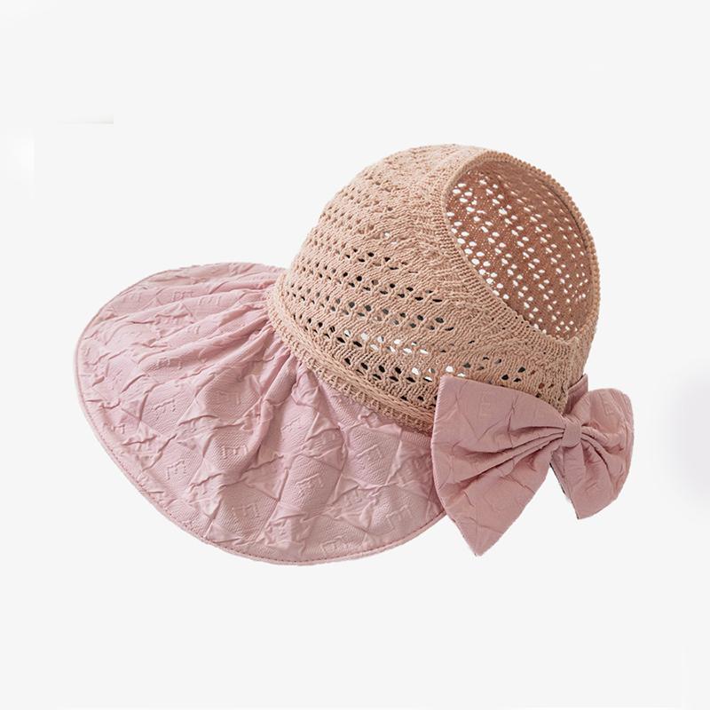 

Шляпа с широкими полями, милый бант, однотонная, дышащая, женская шляпа, кепка, солнцезащитная розовый