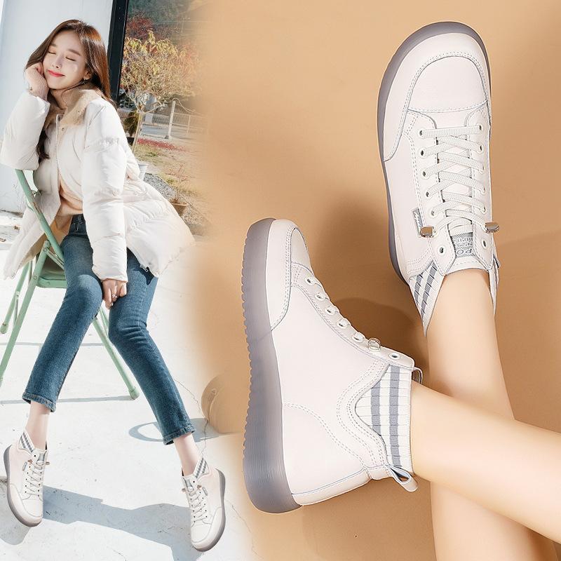 High-top Shoes Beef Tendon Sole Single Shoes Slope Heel Flat-soled Mother Shoes Breathable Little White Shoes Soft Sole Foreign Trade Casual Women