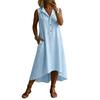 Women Sleeveless Casual Linen Cotton Blend Dress Loose Fit Button Down High Low Hem Midi Dress with Pockets for Summer Beachwear