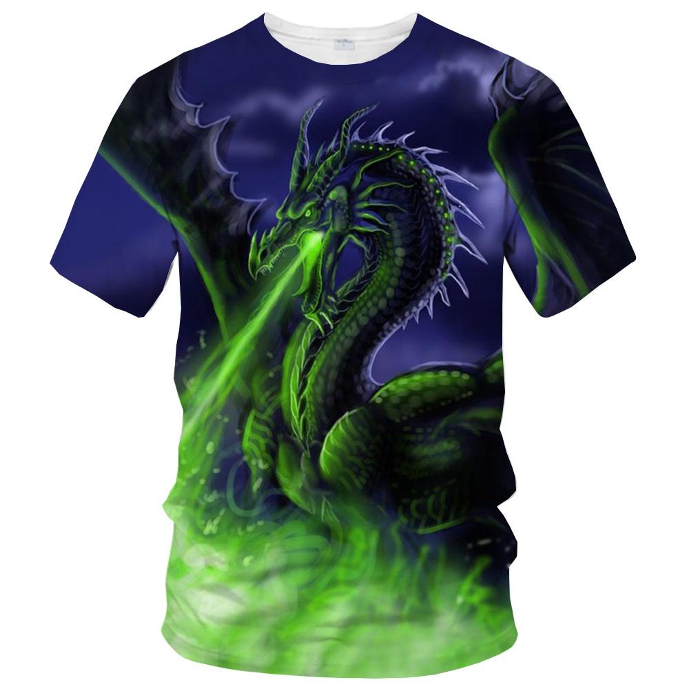 Summer fashion trend fun 3D printed dragon print pattern creative casual soft and comfortable short sleeved T-shirt