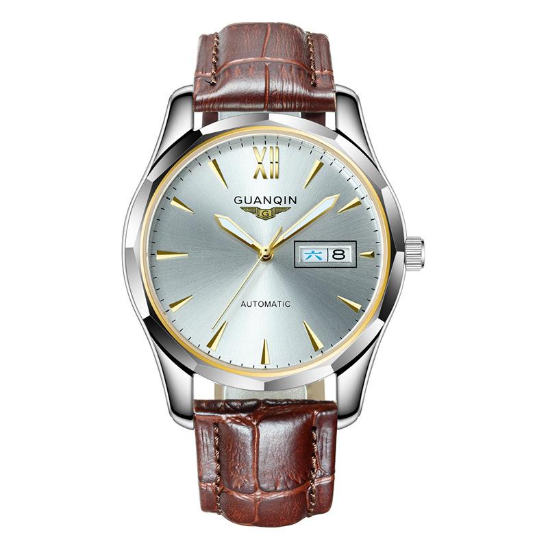 

Механические часы, светящиеся водонепроницаемые мужские часы с двойным календарем, кожаные мужские часы из вольфрамовой стали