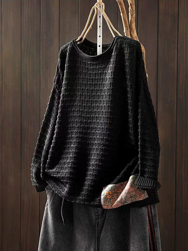 

Johnature Женщина Зима Ниша Винтажные Заплатки Свободный Китайский Стиль Свитер Мода O-образный вырез Длинные Рукава Рукава One Size