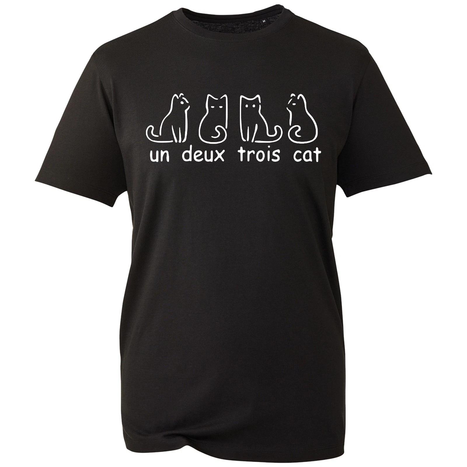 Un Deux Trois T-Shirt French Funny Cat Lover Graphic Top Unisex Men s Gift Tee 4XL
