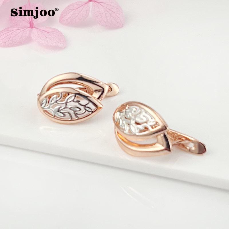 SIMJOO Różowe złoto Modne dwukolorowe kolczyki z pustymi wzorami
