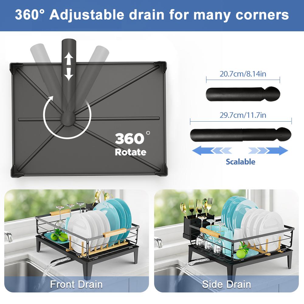 Foldable Dish Drying Rack for Kitchen Counter Large Dish Storage Rack with Drainboard Rustproof Dish Drainer with Cutlery Holder