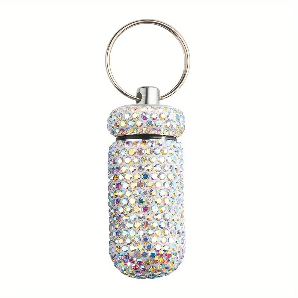 New Medicine Organizer Bottle Pill Box Tablet Holder Pill Box Sparkling Full Rhinestone Aluminum Alloy Box Storage Container