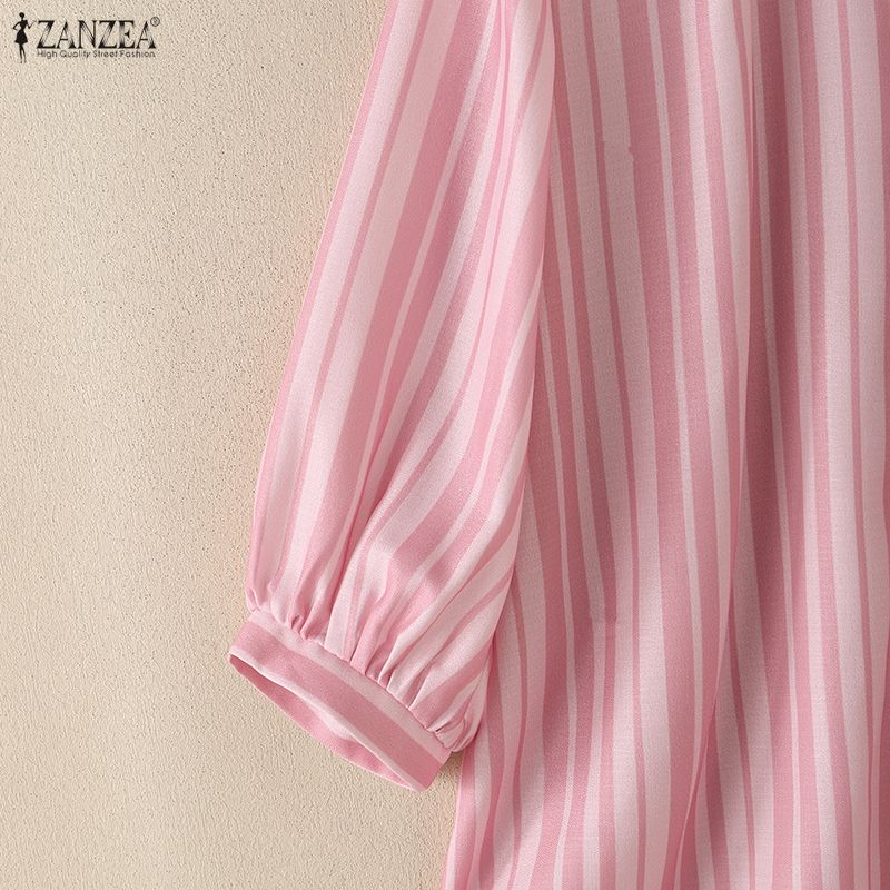 ZANZEA Women Commute Casual V-Neck Stripe Print Loose 3/4 Sleeve Blouse