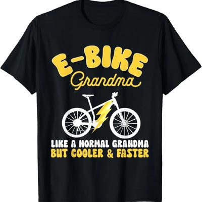 T-shirt Vélo Électrique Cyclisme Biker E Grand-mère Petit Noir