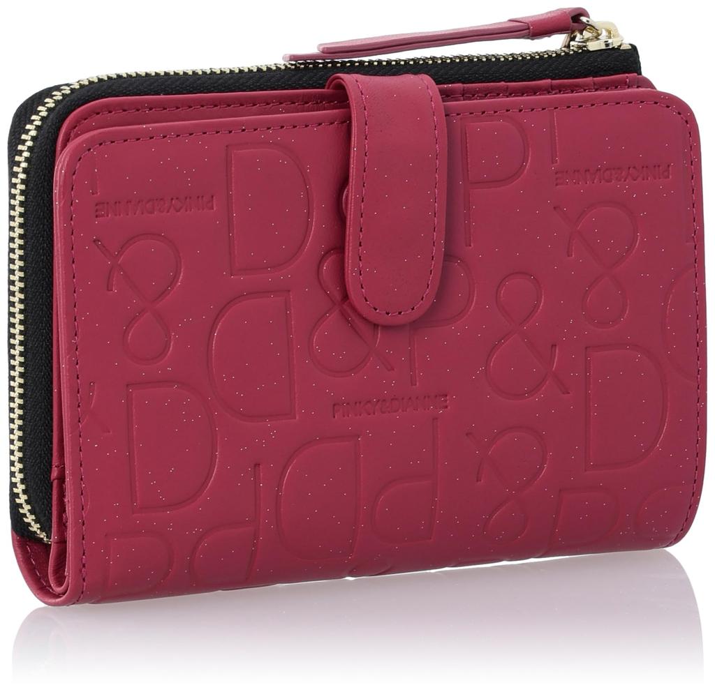 And Zipper Bifold Wallet Soft Smooth Cowhide Logo Embossed with Charm Card Storage Compact PDLWDFS3 Fuchsia Pink [Pinky Diane] L-shaped [Canelé]