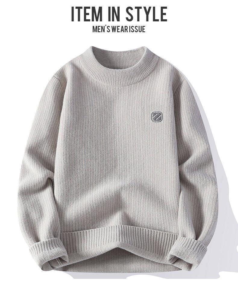 Woodpecker Men's Slim Fit Round Neck Knit Sweater - Warm Velvet Base Layer for Autumn/Winter