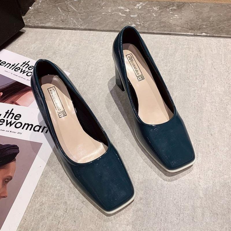 

Женские туфли-лодочки на высоком каблуке, весенне-осенние модели, на среднем каблуке, в стиле ретро, с квадратным носком, на толстом каблуке, нежные, фея, из мягкой кожи, туфли для бабушки 39