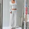 Damen Gestreifte High Waist Weite Hosen T-Shirt Zweiteiliges Lässiges Outfit Set