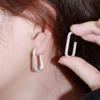 CMM Geometric Silver Color Cubic Zirconia Rectangle Hoop Earrings