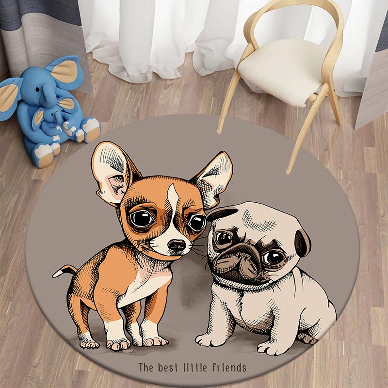 Dog Cartoon Kawaii Printed Round Carpet Children's Living Room Mat Floor Mat Yoga Mat Bedroom Chair Non Slip Mat New Year Gift