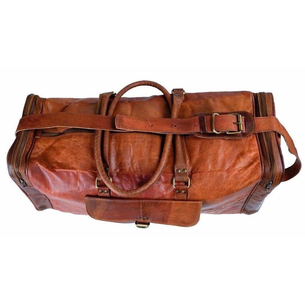 Herren 25" Reisetasche Echtes Vintage-Leder Reisetasche Braun Wochenende Sport Fitnessstudio Tasche