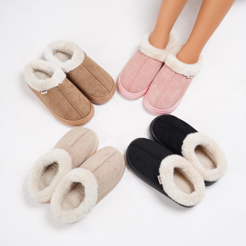 Platform Fluffy Slippers Women House Flats Casual Designer Winter Shoes Ladies Fashion Cotton Plush Warm Footwear Elegant Indoor
