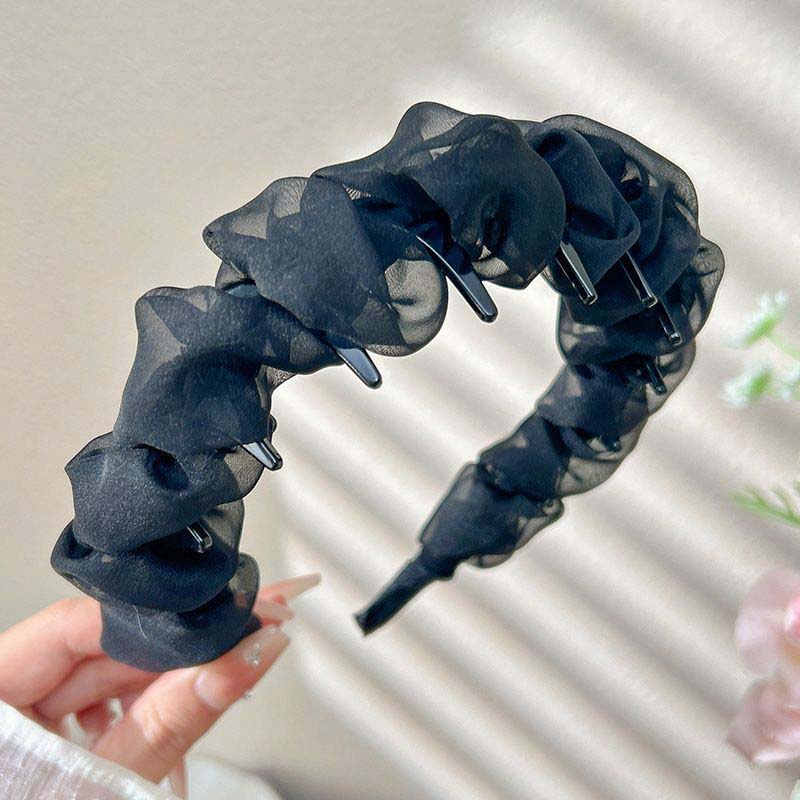 

Модная розовая сетчатая повязка на голову с драпировкой для женщин и девочек, элегантный бант, однотонная, зубчатая, нескользящая, аксессуары для волос