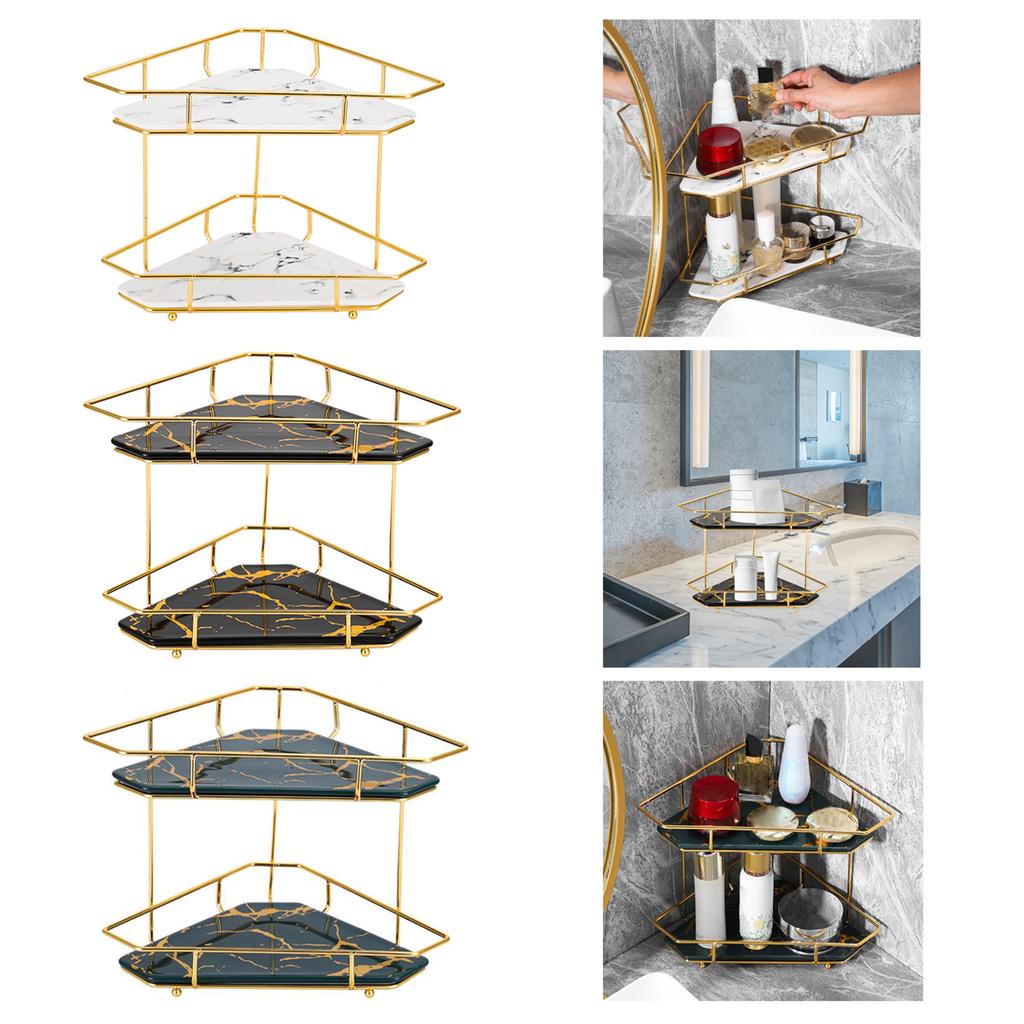Double-Layer Storage Rack Jewelry Basket Decoration with Ceramic Panel Sundries Display Stand