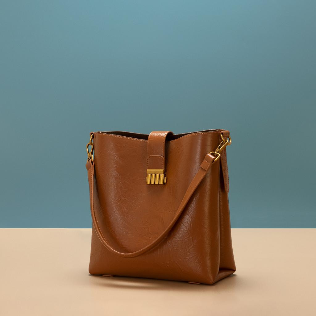 2024 New High-End Bucket Bag, Vintage Soft Leather Mother-and-Child Bag, Large Capacity Versatile Commuting Shoulder and Crossbody Bag for Women