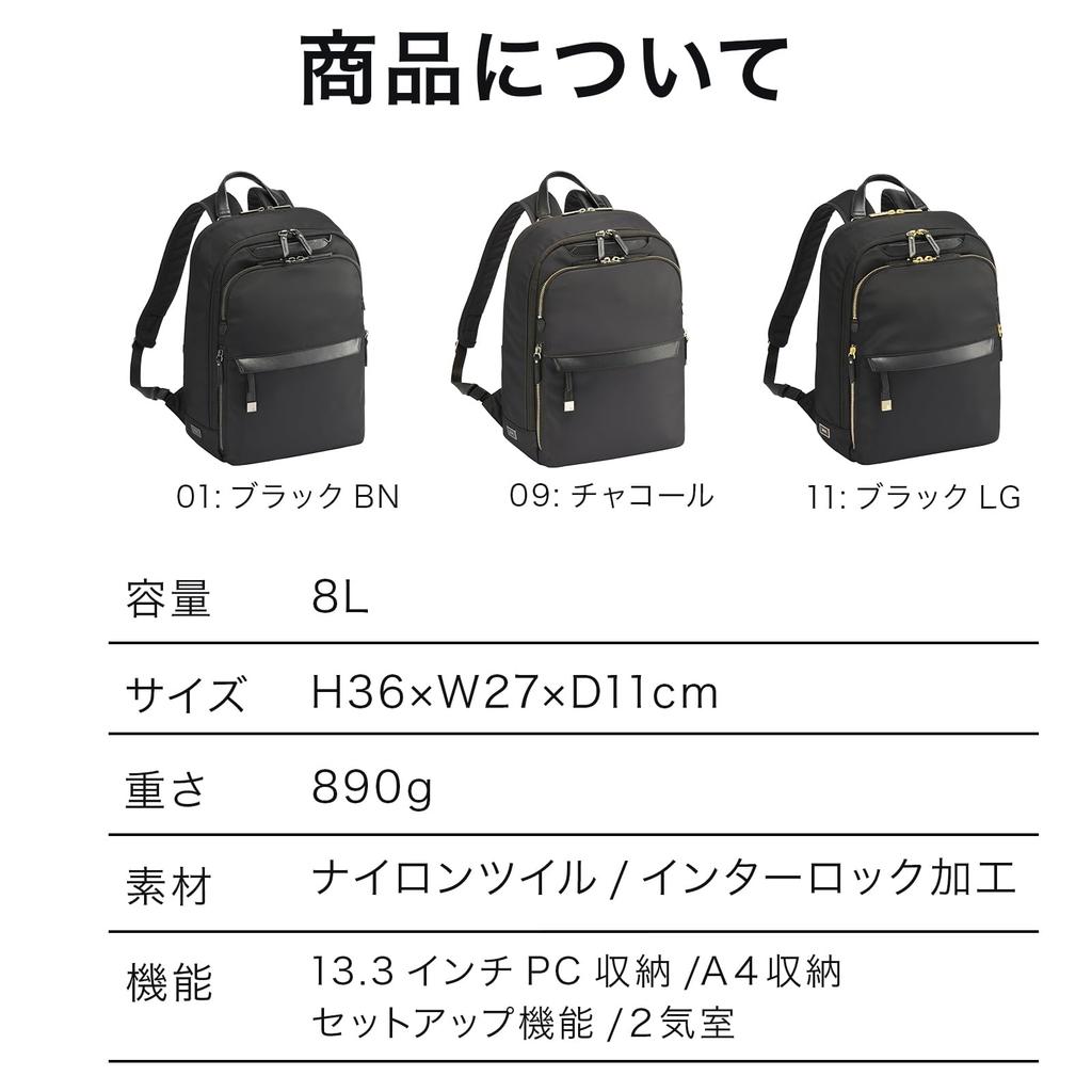 Ace Laprim Backpack, A4 Size, 13.3-inch PC Capacity, Bottle Holder, Two-Compartment Design, No. 68801