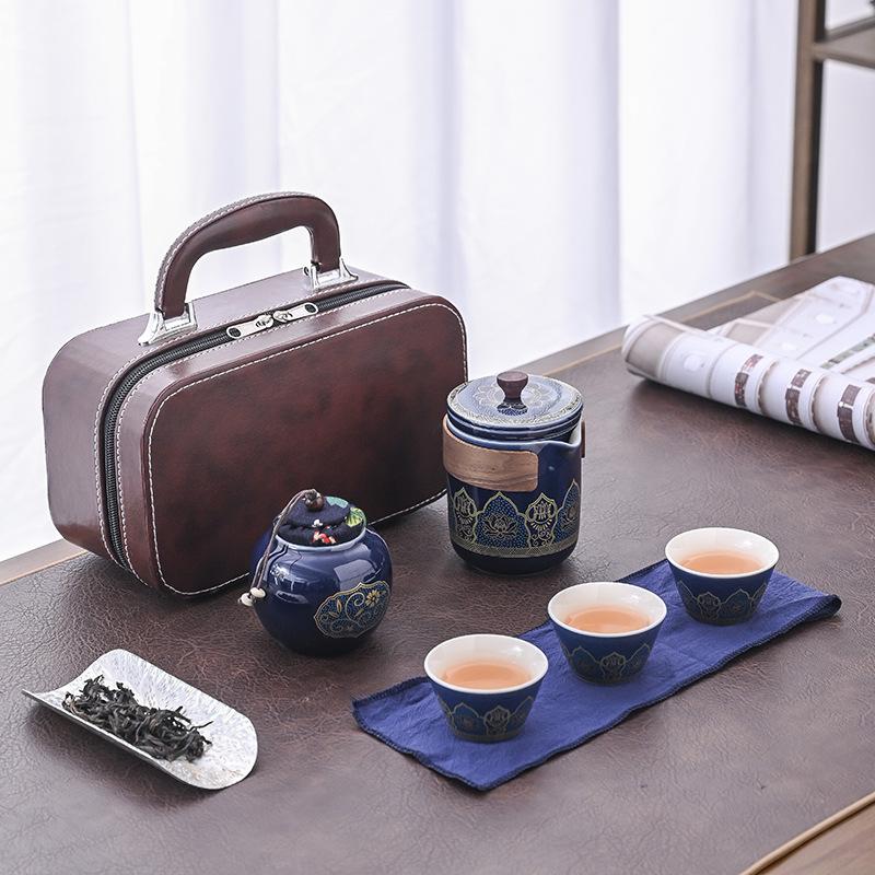 Travel tea set, gifts, Kung Fu outdoor carry-on small express cup, one pot and three cups set, business national tide style