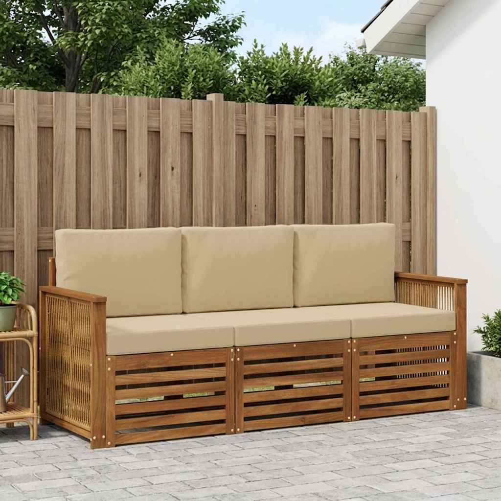 Outdoor Sofa Set with Cushions 3 pcs Solid Acacia Wood