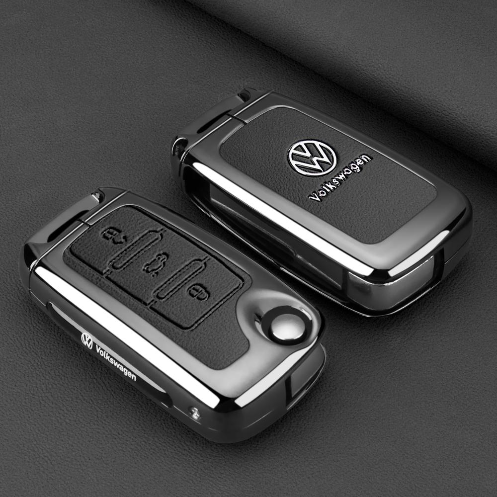For VW Zinc Alloy Leather Car Key Cover Fob Case Shell for Volkswagen VW Polo Golf Passat Tiguan Beetle Caddy T5 Up Skoda Octa