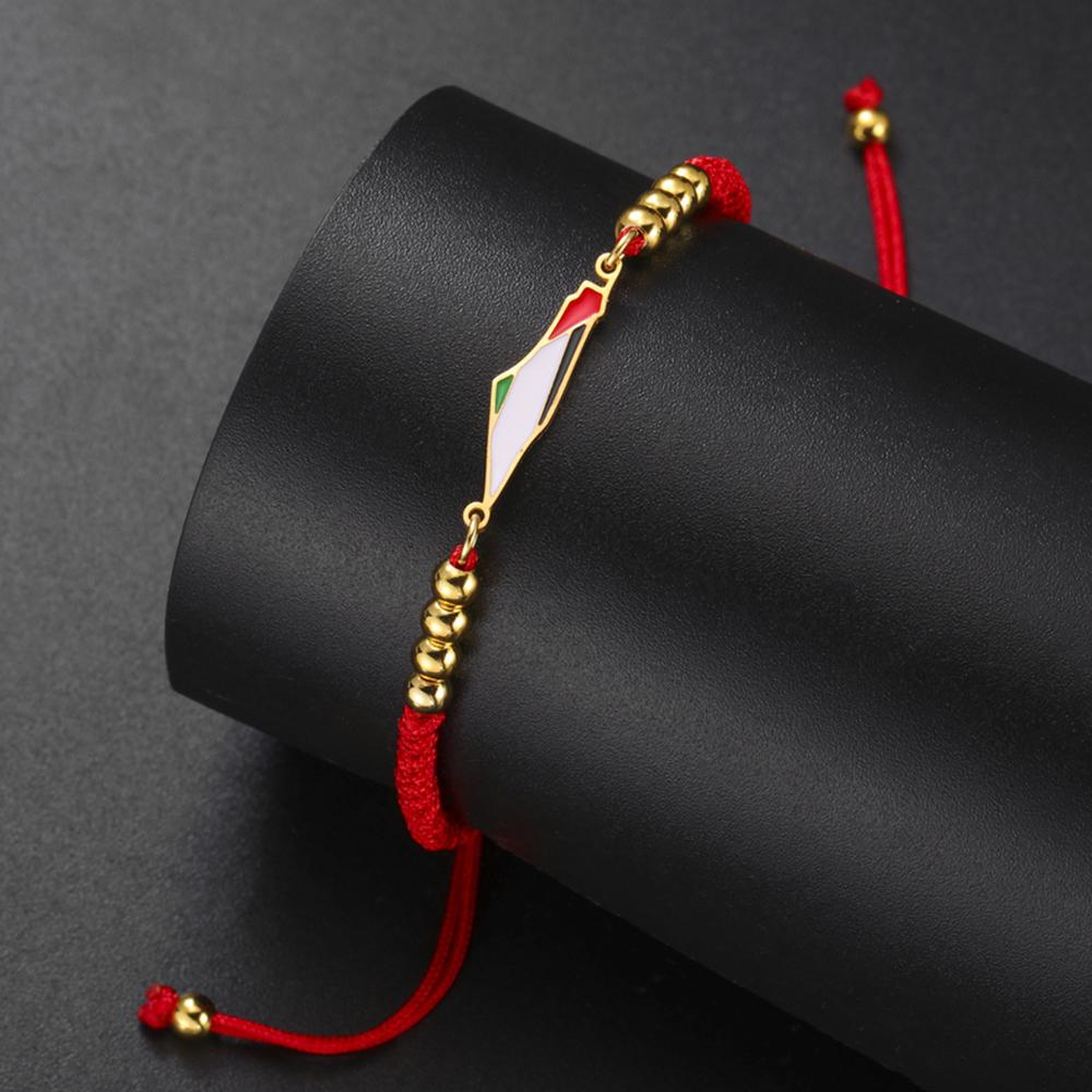 Braccialetti con Mappa e Bandiera della Palestina My Shape Corda Intrecciata Rossa Nera Ciondoli in Acciaio Inossidabile Gioielli Bangle con Mappa Geografica del Paese