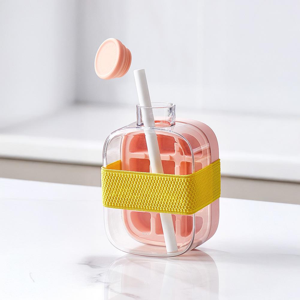 

2 в 1 силиконовая форма для кубиков льда с трубочкой, стакан для воды, чайник, лоток для кубиков льда, пресс-форма для замораживания бутылок со льдом, креативная чашка для напитков на открытом воздухе Sakura Pink 12 Grids