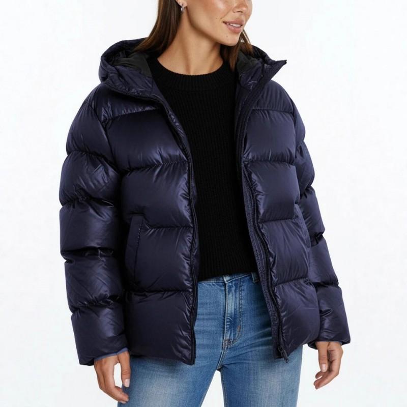 Womens Casual Hooded Cotton Puffer Jacket Winter Warm Loose Fit Solid Color Daily Wear