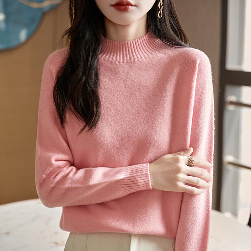 Women's Extra Thick Seamless Knitted Sweater - One-Piece, Half-High Neck, Long Sleeve, Loose Fit, Slimming Base Layer, 2025 Design