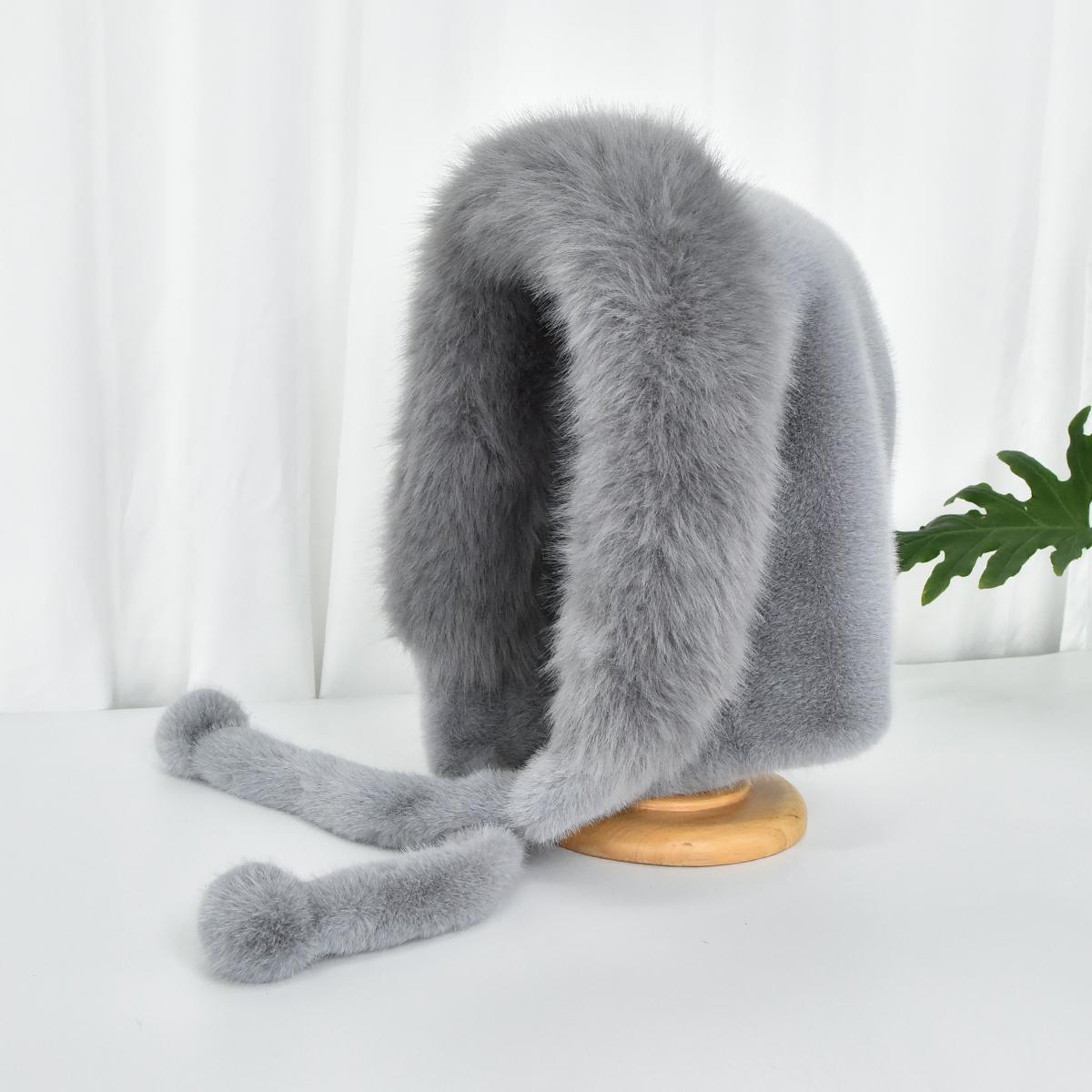 

Women s faux mink fur ear protection hat with bear ears, cute winter animal ear hat One size темно-сірий