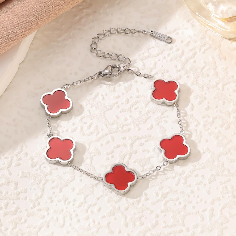 Mode Neues vierblättriges Kleeblatt Titanstahl 18k Perlmutt Armband Verblasst nicht Damen Handschmuck