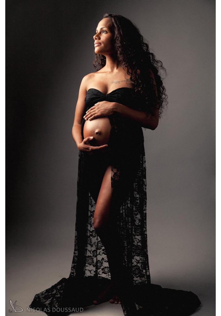 European & American Women's Lace Maternity Strapless Maxi Dress - Photography Sleeveless Long Train (2020 Model)