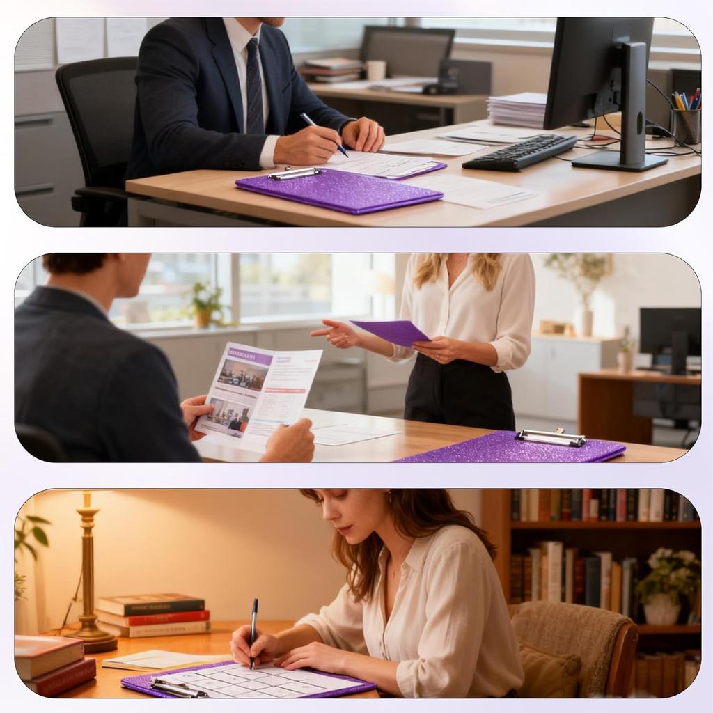 Purple Clipboard for Office Glitter Clipboard Purple Glitter Plastic Clipboards with Clip for Office Supplies, Women 12.6 X 8.86 Inch